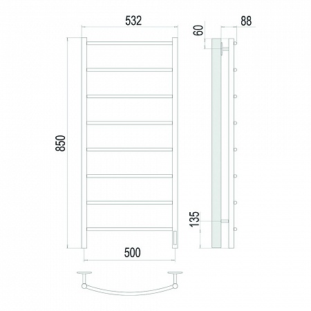 Классик П8 500х850 Электро (quick touch) Полотенцесушитель TERMINUS Сатин Кемерово - фото 4