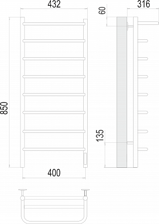 Полка П8 400х850 Электро (quick touch) Полотенцесушитель  TERMINUS Кемерово - фото 3