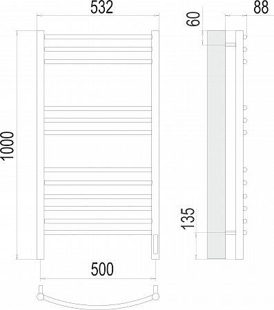 Классик П12 500х1000 электро (sensor quick touch)  Полотенцесушитель TERMINUS Кемерово - фото 3