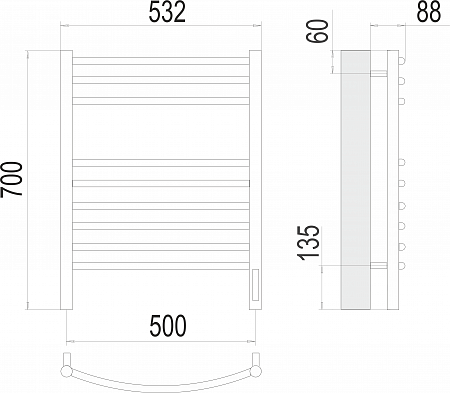 Классик П9 500х700 электро (sensor quick touch)  Полотенцесушитель TERMINUS Кемерово - фото 3