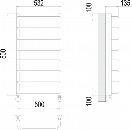 Стандарт П8 500х800  Полотенцесушитель  TERMINUS Кемерово - фото 3