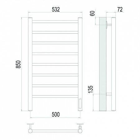 Аврора П8 500х850 Электро Полотенцесушитель TERMINUS Оружейная сталь Кемерово - фото 4