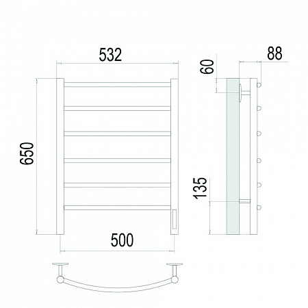 Классик П6 500х650 Электро (quick touch) Полотенцесушитель TERMINUS Сатин Кемерово - фото 4