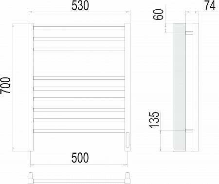 Сицилия П9 500х700 электро (sensor quick touch) Полотенцесушитель TERMINUS)  Кемерово - фото 3