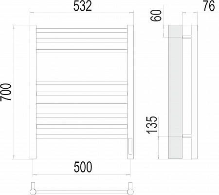 Аврора П9 500х700 электро (sensor quick touch)  Полотенцесушитель TERMINUS Кемерово - фото 3