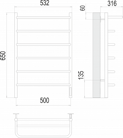 Полка П6 500х650 Электро (quick touch) Полотенцесушитель  TERMINUS Кемерово - фото 3